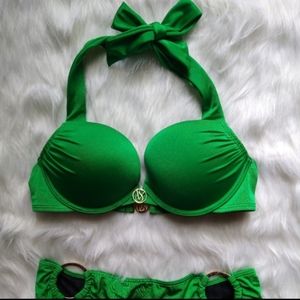 Victoria's Secret Bombshell Cheeky Bikini~Gold Ring Emerald Shine!!